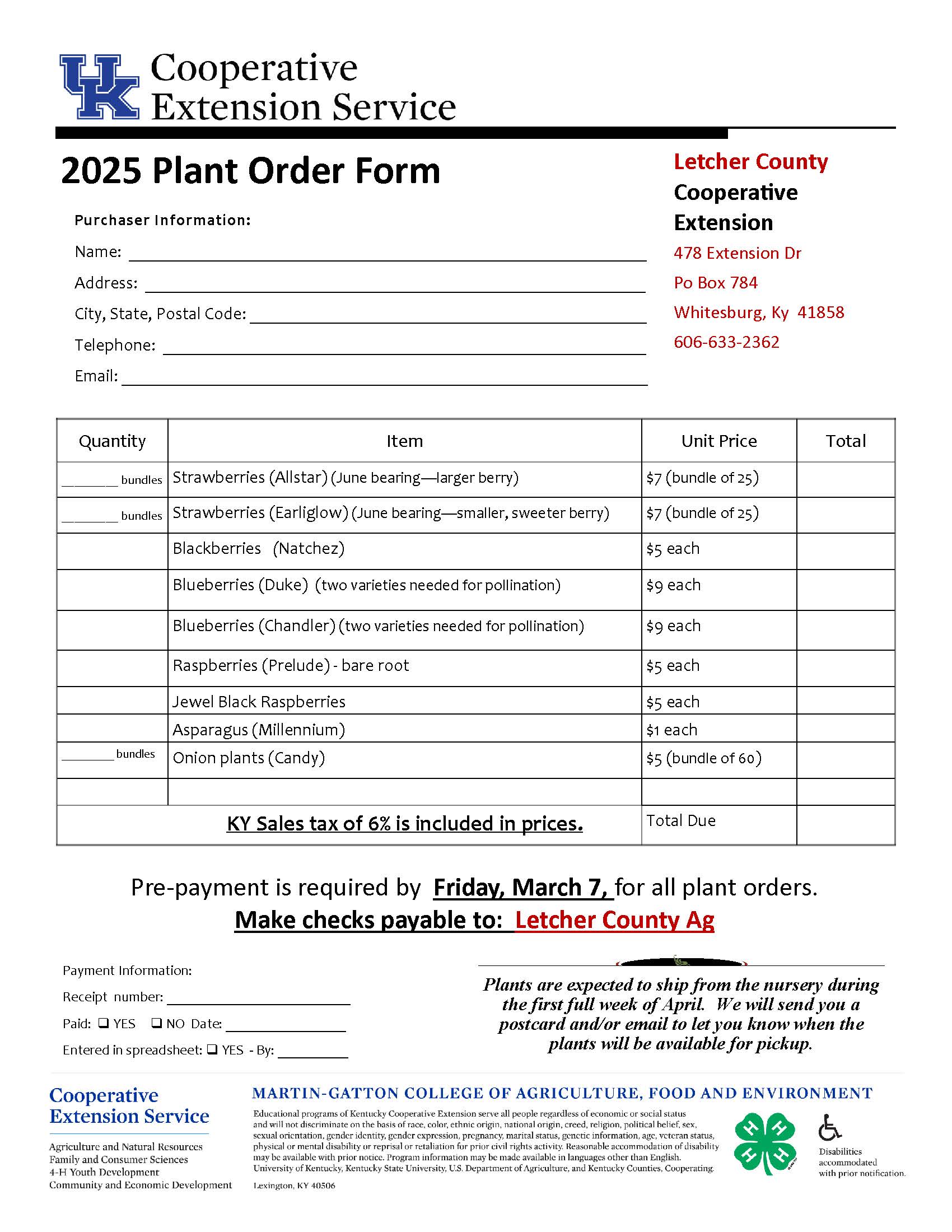 Plant Order Form 2025