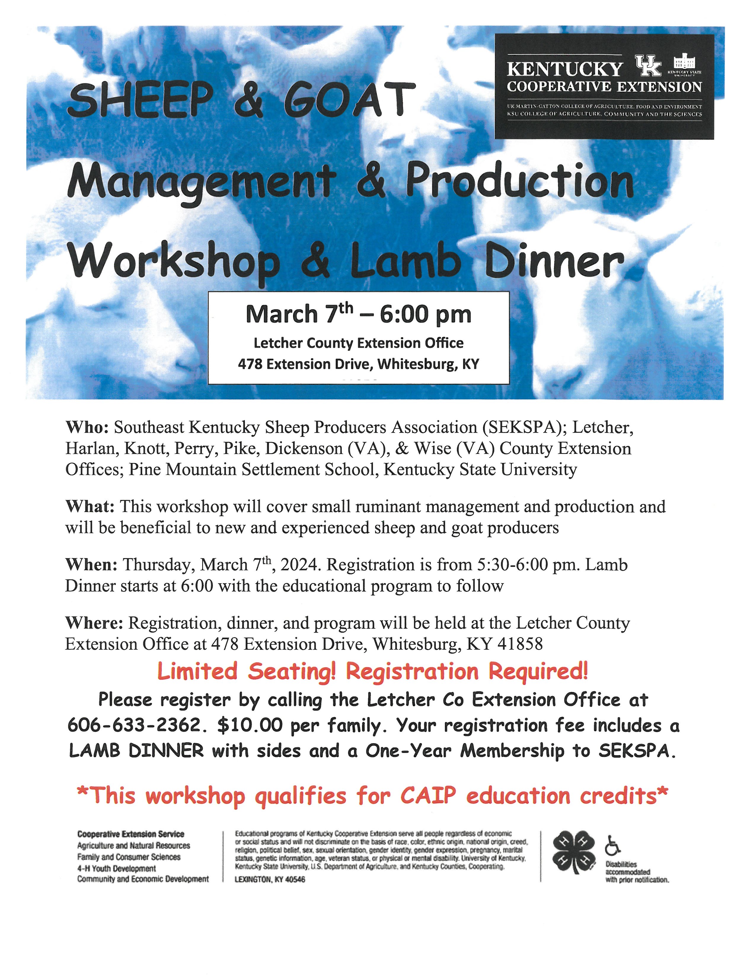 Sheep and Goat Dinner | Letcher County Extension Office